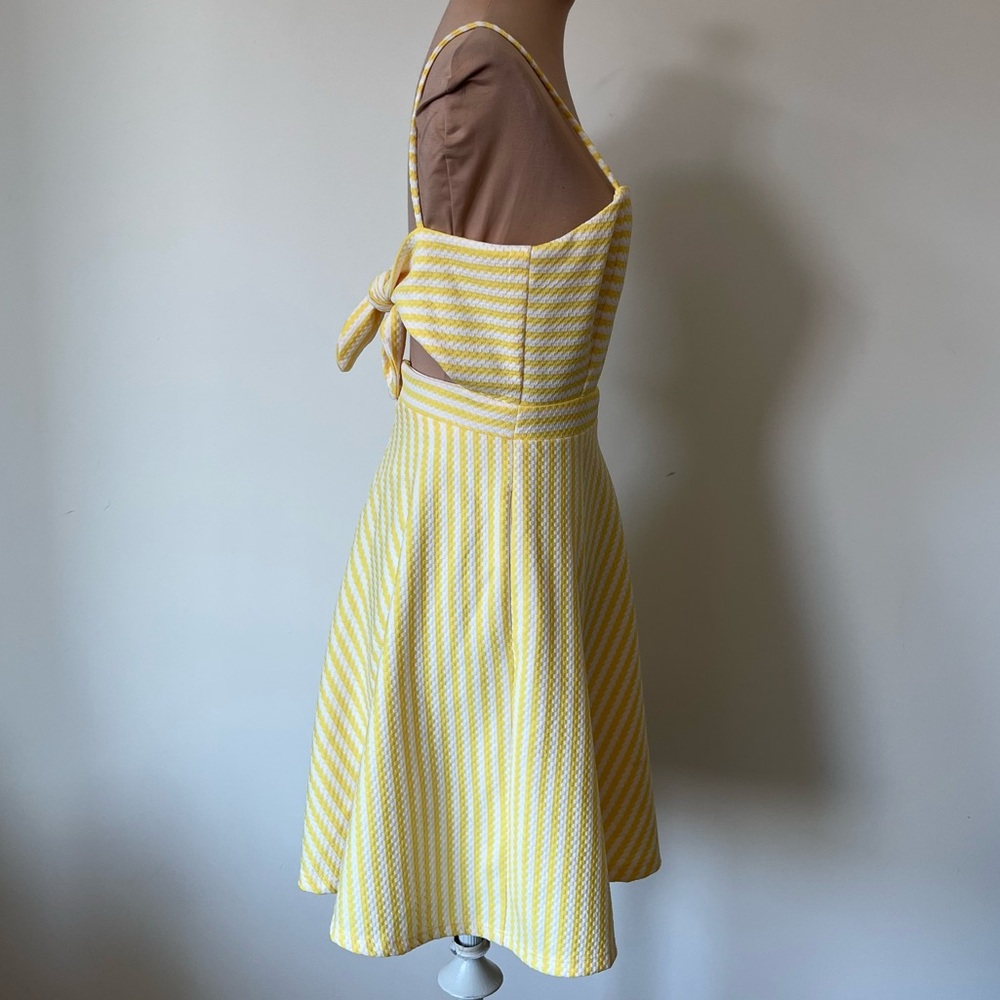 Anthropologie Hutch Molly Striped Yellow White Bow Spaghetti Strap Dress EUC XS - Picture 6 of 12